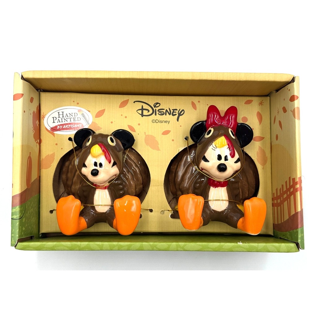 Mickey and Minnie Turkey Fun Ceramic Salt & Pepper Shakers NEW